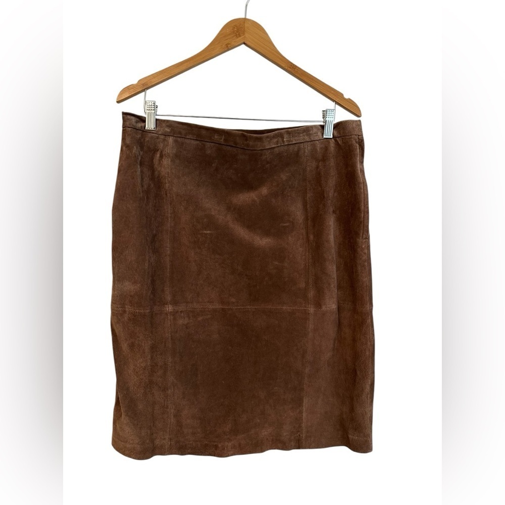 Pamela McCoy 100% Genuine Suede Midi Skirt Cognac Size L Deadstock NWT